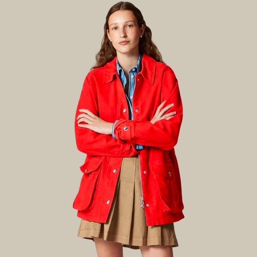 New! J. Crew Broken-in Barn Jacket in Brushed Chino Crisp Scarlet